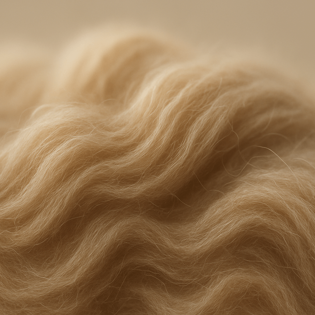 Fibra natural de baby alpaca peruana utilizada por Aklla Essentia para crear mantas sostenibles y suaves.